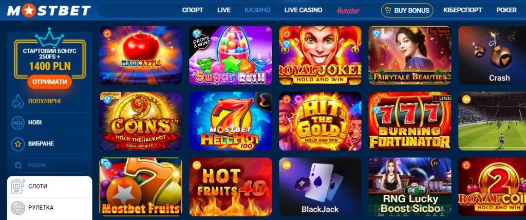 популярні слоти в Mostbet casino