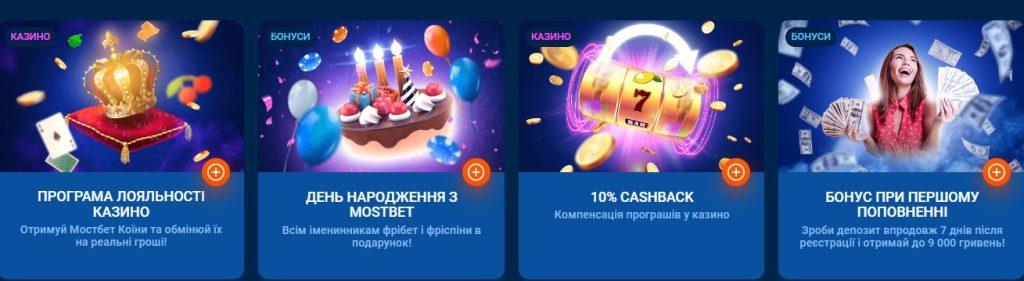 топ бонуси для гравців казино Mostbet