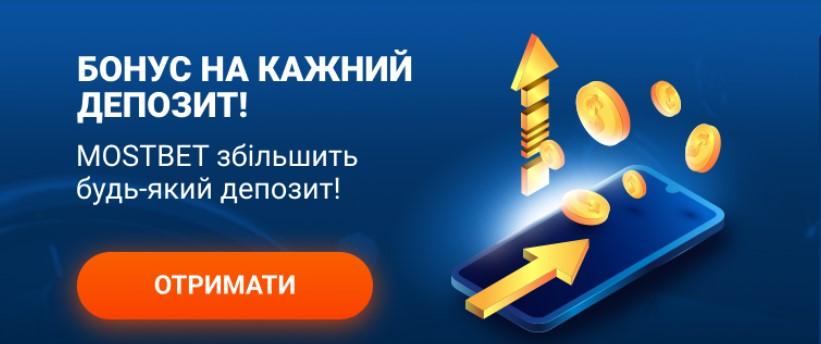 бонус на кожен депозит від Mostbet casino